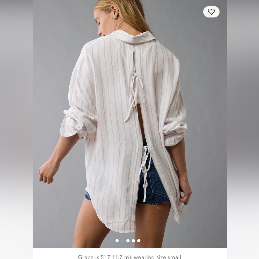 NWT AE White Striped Button Down Shirt - Picture 4 of 7